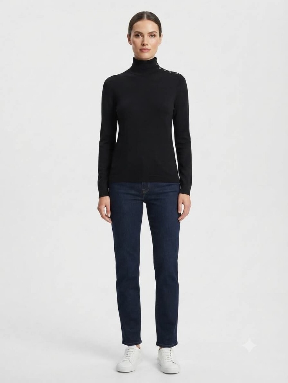 J.Crew Mockneck Long Sleeve Sweater with Button Shoulder BLACK Size Small